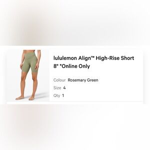 Lululemon Align High-Rise Short in Rosemary Green 8”
